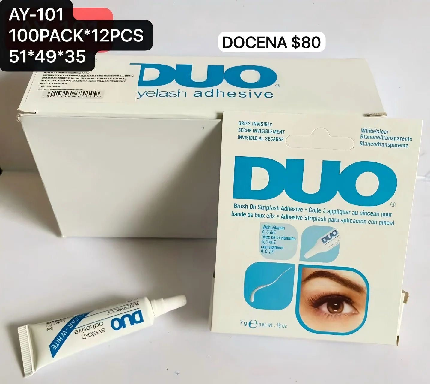 Pegamento blanco de pestañas, docena, codigo AY-101