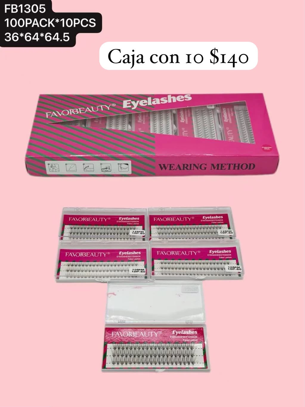 pestañas de uno en uno en set, caja con 10 sets, codigo fb1305