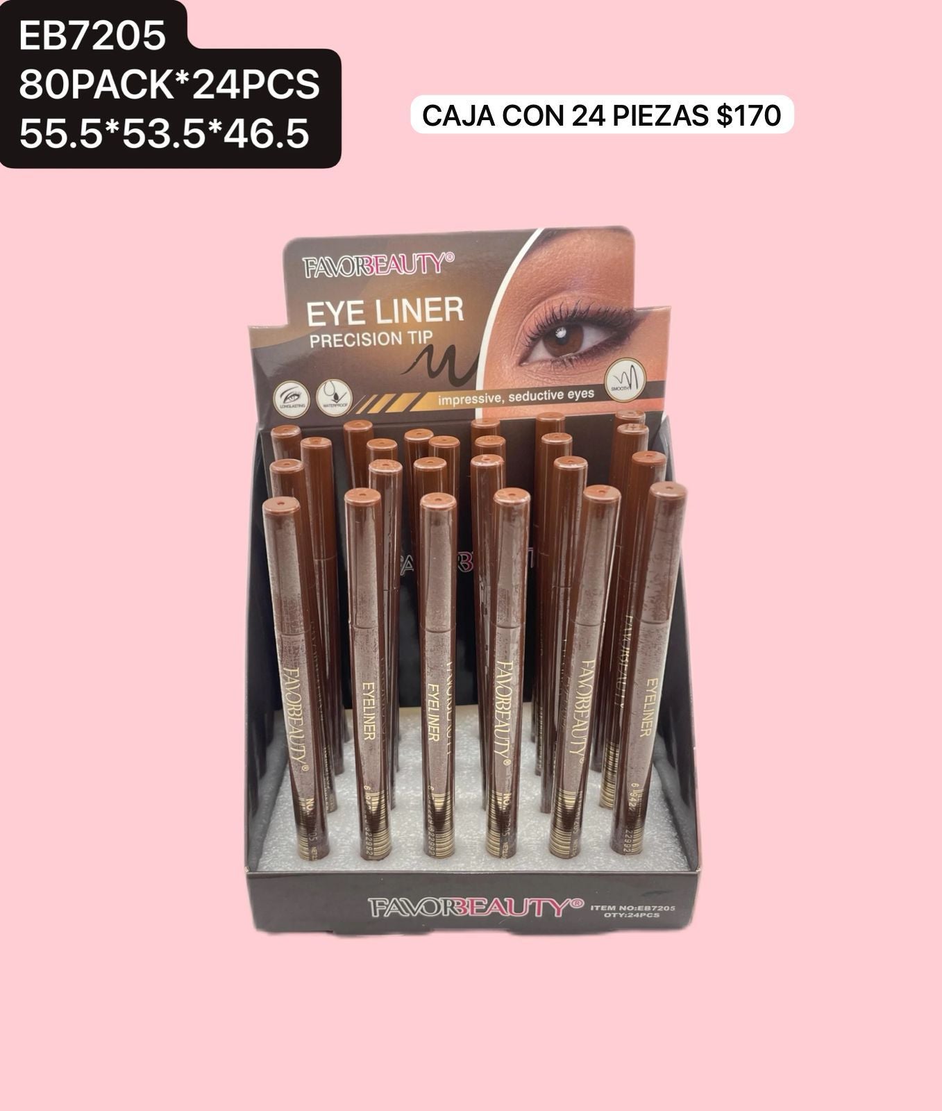 Delineador de ojos cafe, caja con 24 piezas, codigo EB7205