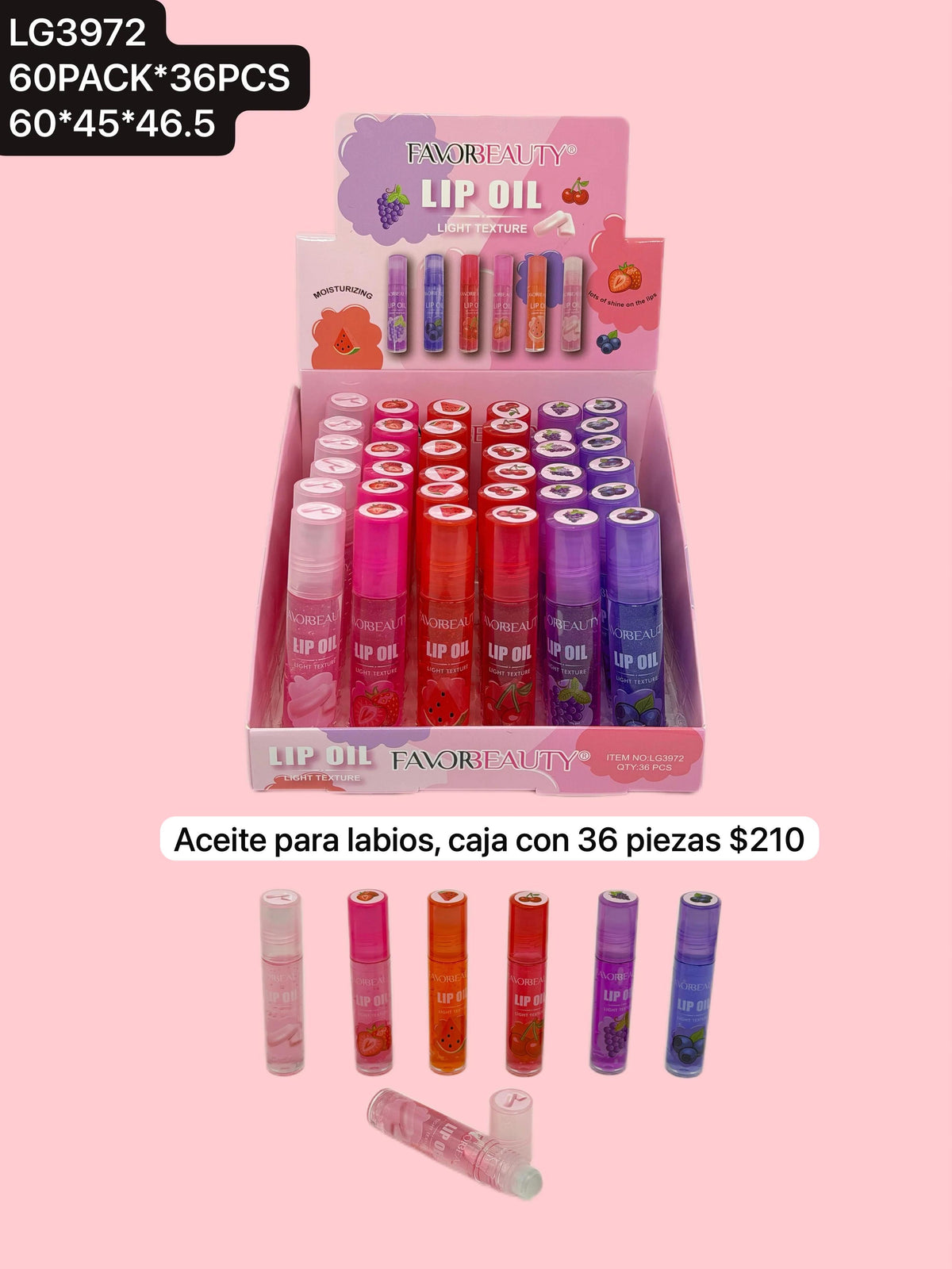 aceite para labios, caja con 24 piezas, codigo lg3972