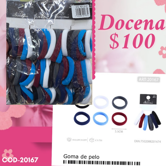 ligas en tonos azules, de 5.5 cm, 12 sets, codigo 20167