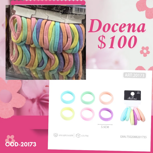 ligas de colores de 5.5 cm, 12 sets, codigo 20173