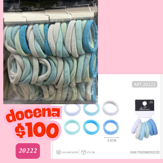 ligas en tonos azules, en set, 12 sets, codigo 20222