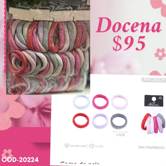 ligas rosas con brillos de 5.5 cm, 12 sets, codigo 20224