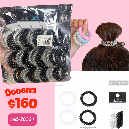 liga telefono en set, negro con transparente, 12 sets, codigo 20321