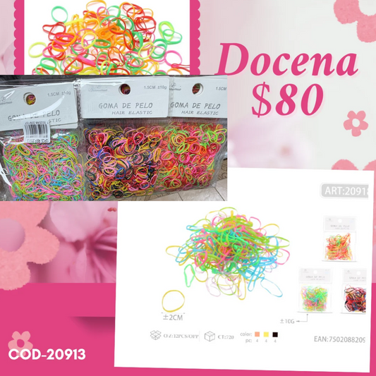 liga latex delgada de colores, docena, codigo 20913