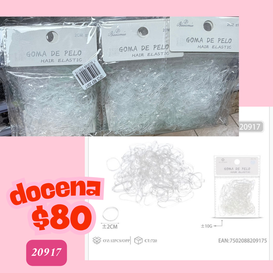 liga transparente en bolsita, docena, codigo 20917