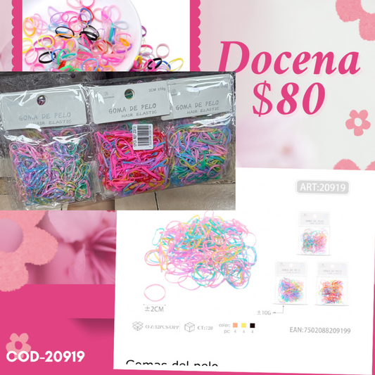 ligas latex de colores pasteles, delgada, docena, codigo 20919