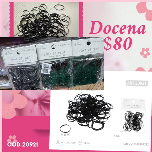 ligas negras delgadas, docena, codigo 20921