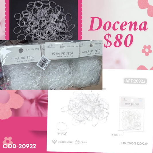 liga latex transparente, delgada, docena, codigo 20922