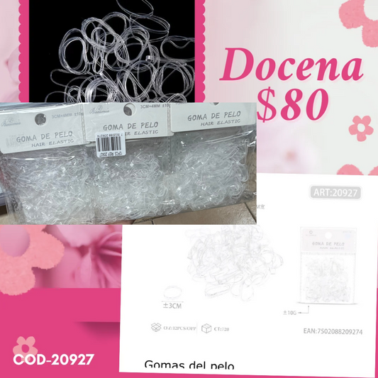 liga latex transparente, delgada, docena, codigo 20927