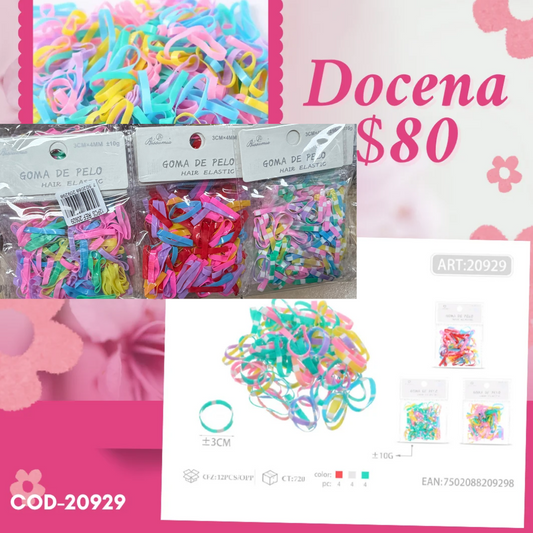 liga latex de colores pasteles, liga gruesa, docena, codigo 20929