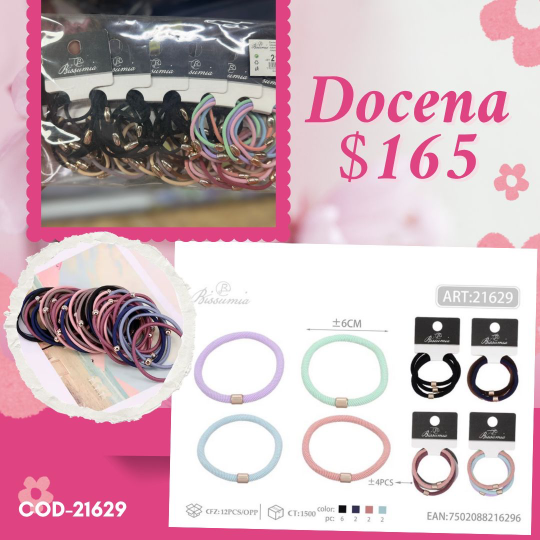 set de ligas con decoracion dorada, en set, 12 sets, codigo 21629