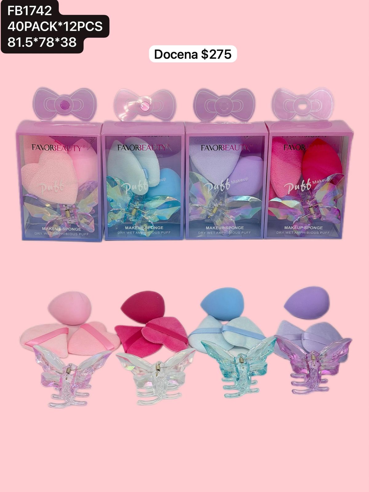 Set de esponjas con pinza, paquete con 12 sets, codigo FB1742