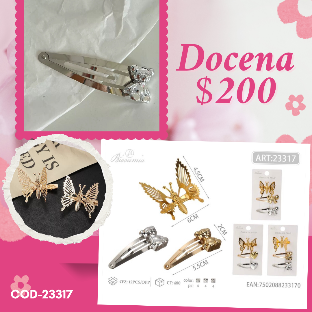 cucas con mariposa de pasador, en set, docena, codigo a23317