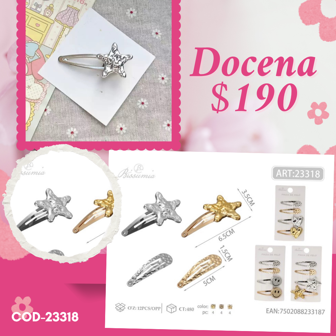 cucas de estrella y lisas,en set, docena, codigo 23318
