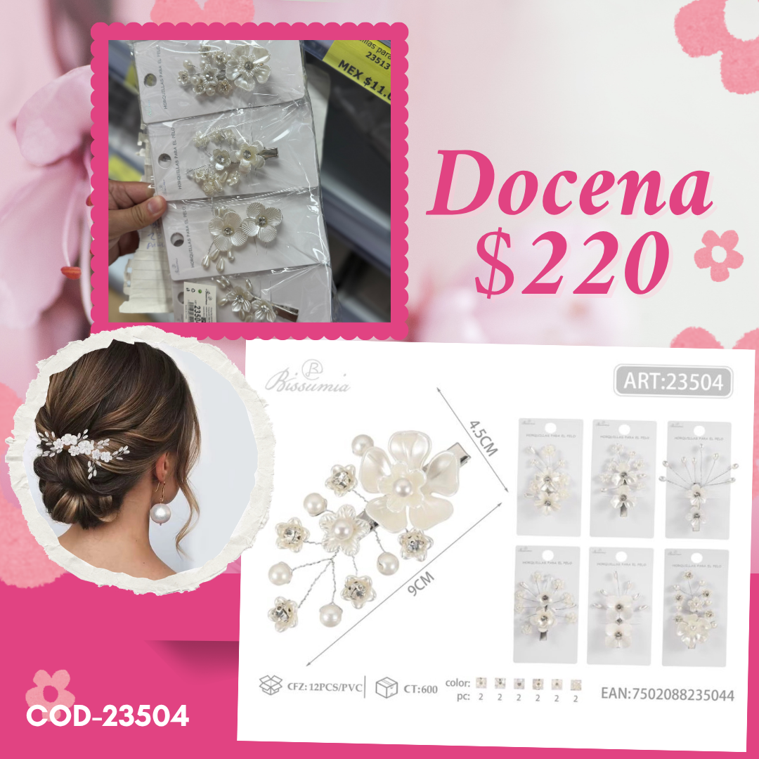 pasadores de perlas para peinados, docena, codigo 23504
