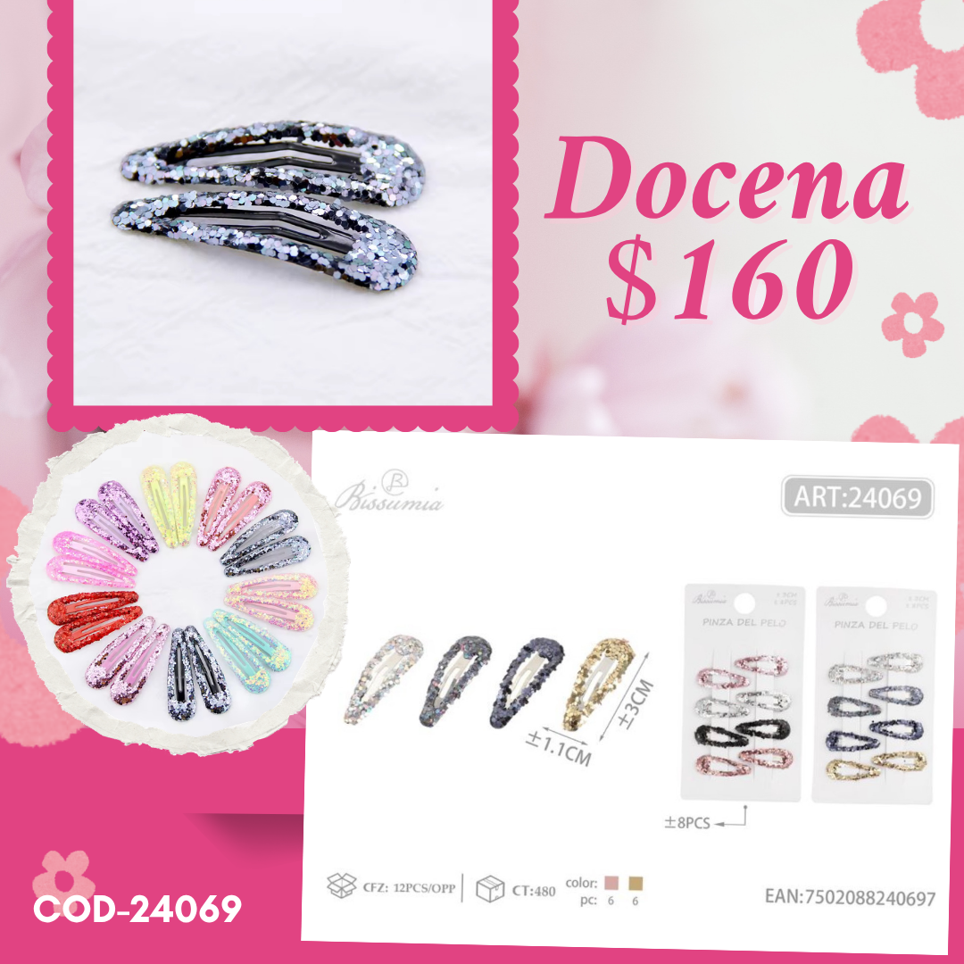 cucas minis de brillantina en set, docena, codigo 24069