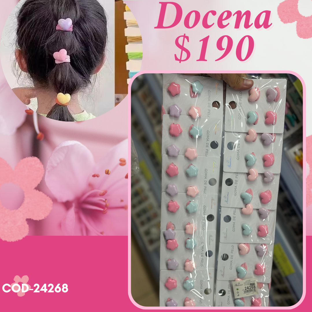 set de ligas chicas de corazon, 12 sets, codigo 24268