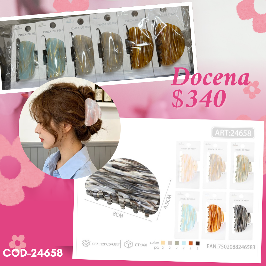 pinza media luna con diseño rayado de mármol, docena, codigo 24658
