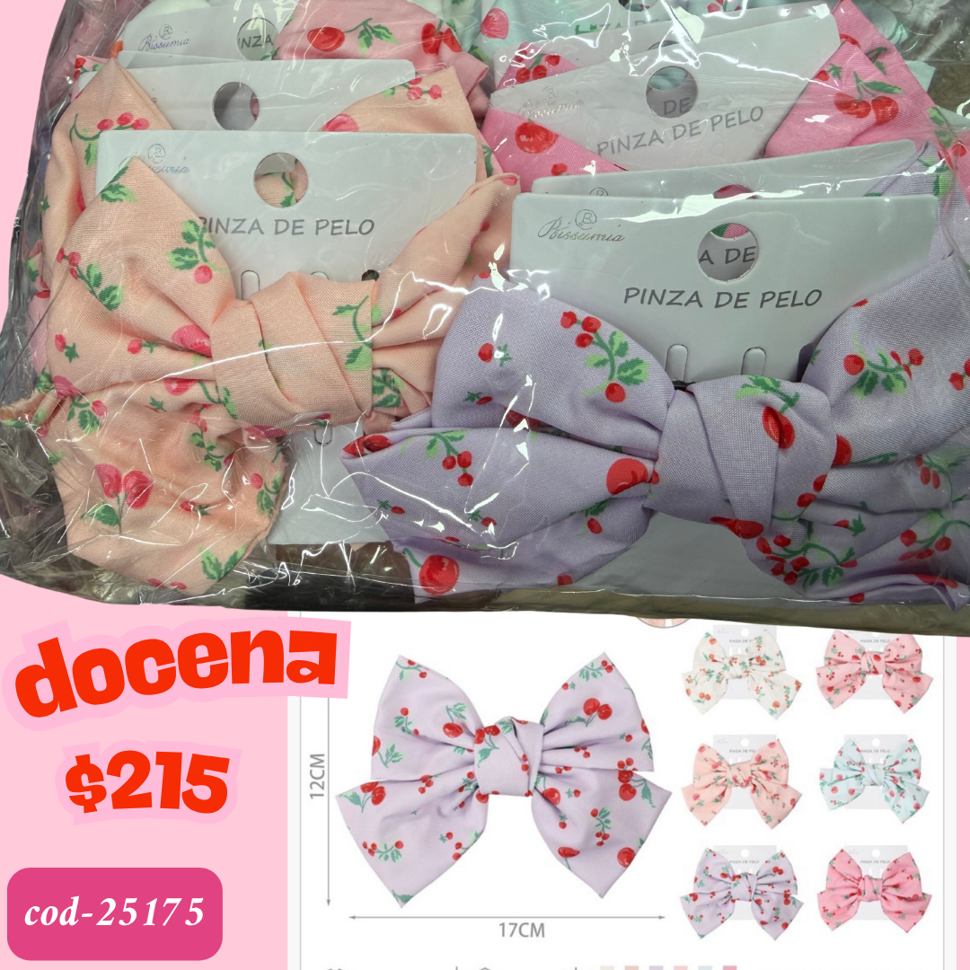 moño con diseño de cerezas, docena, codigo 25175