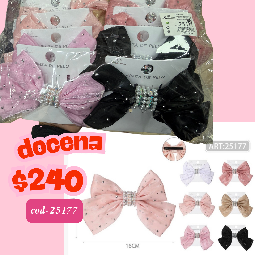 moño con perlas enmedio y destellos, docena, codigo 25177