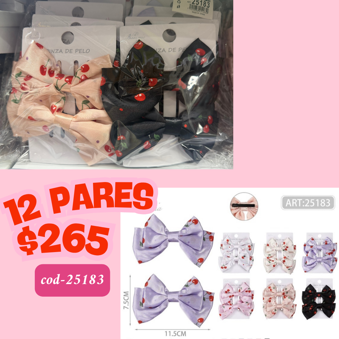 moño en pares de cerezas, 12 pares, codigo 25183