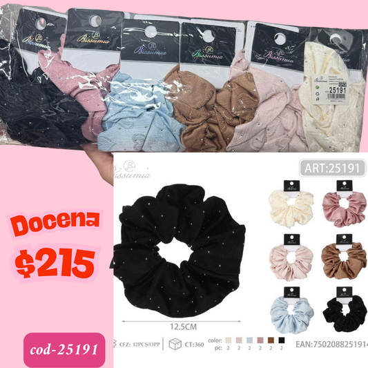 Scrunchie gigante con destellos, docena, codigo 25191