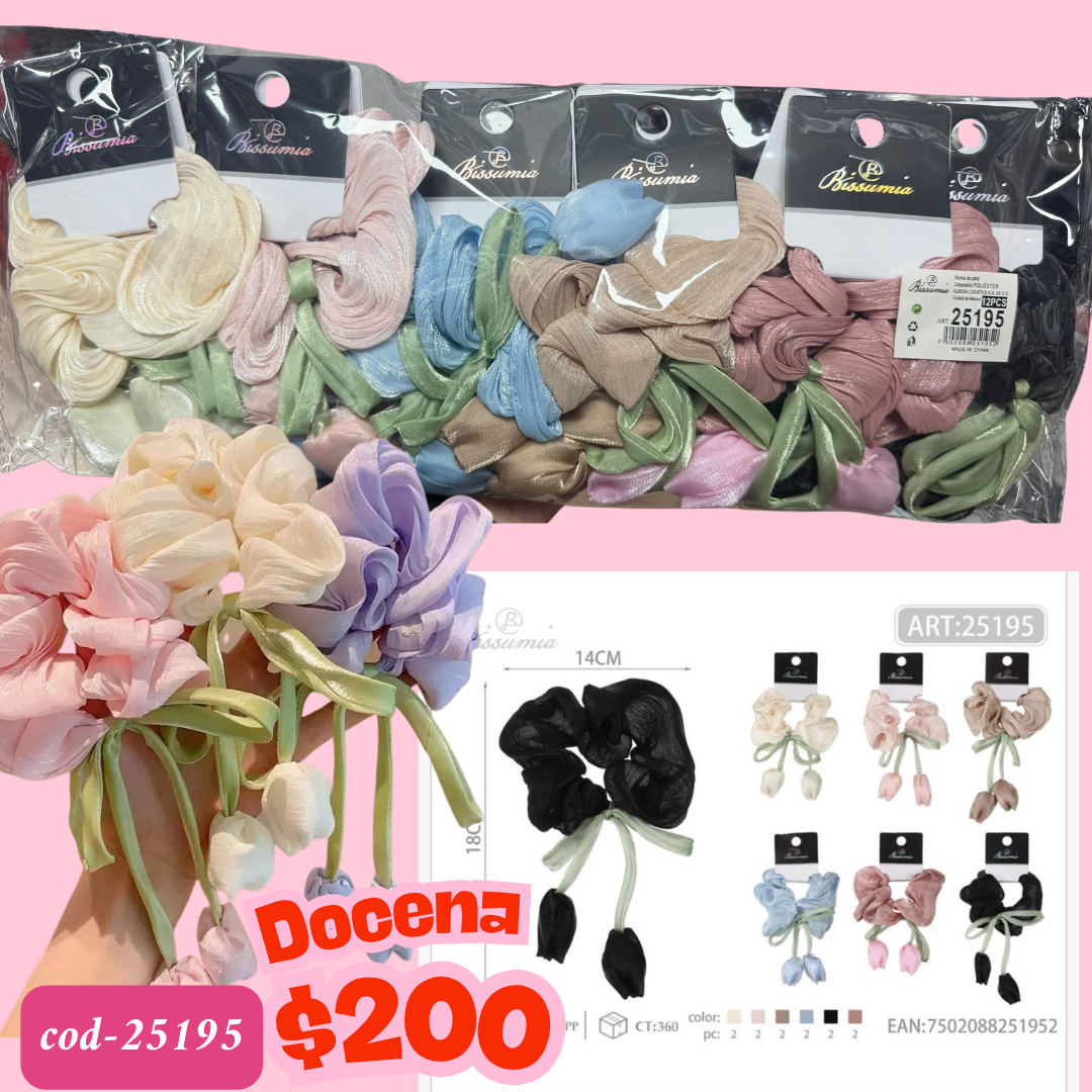 Scrunchie de tulipan, docena, codigo 25195