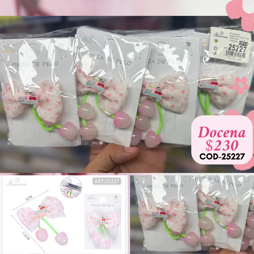 moño con cerezas colgando, docena, codigo 25227