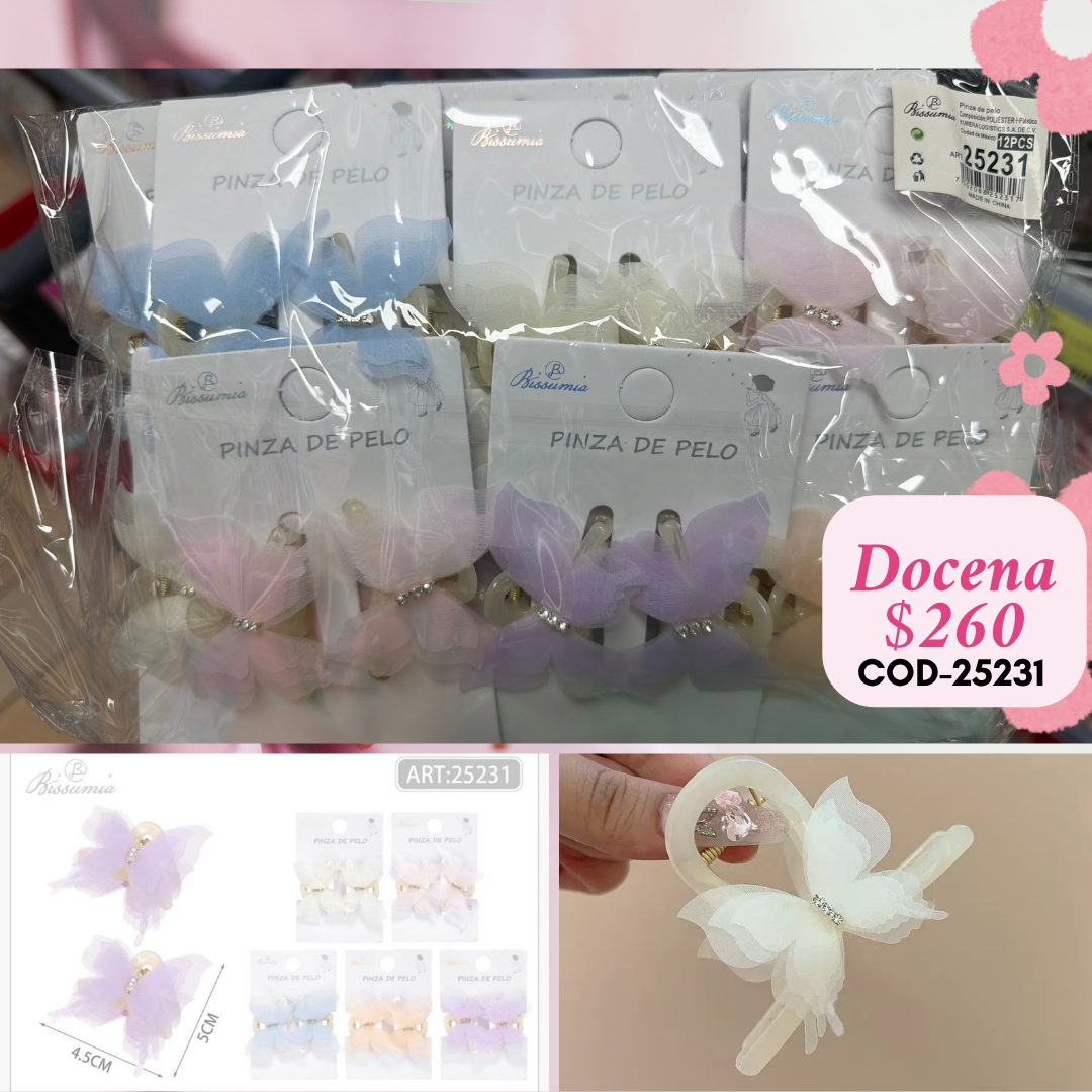 mini pinza en par con mariposa de diseño, 12 sets, codigo 25231