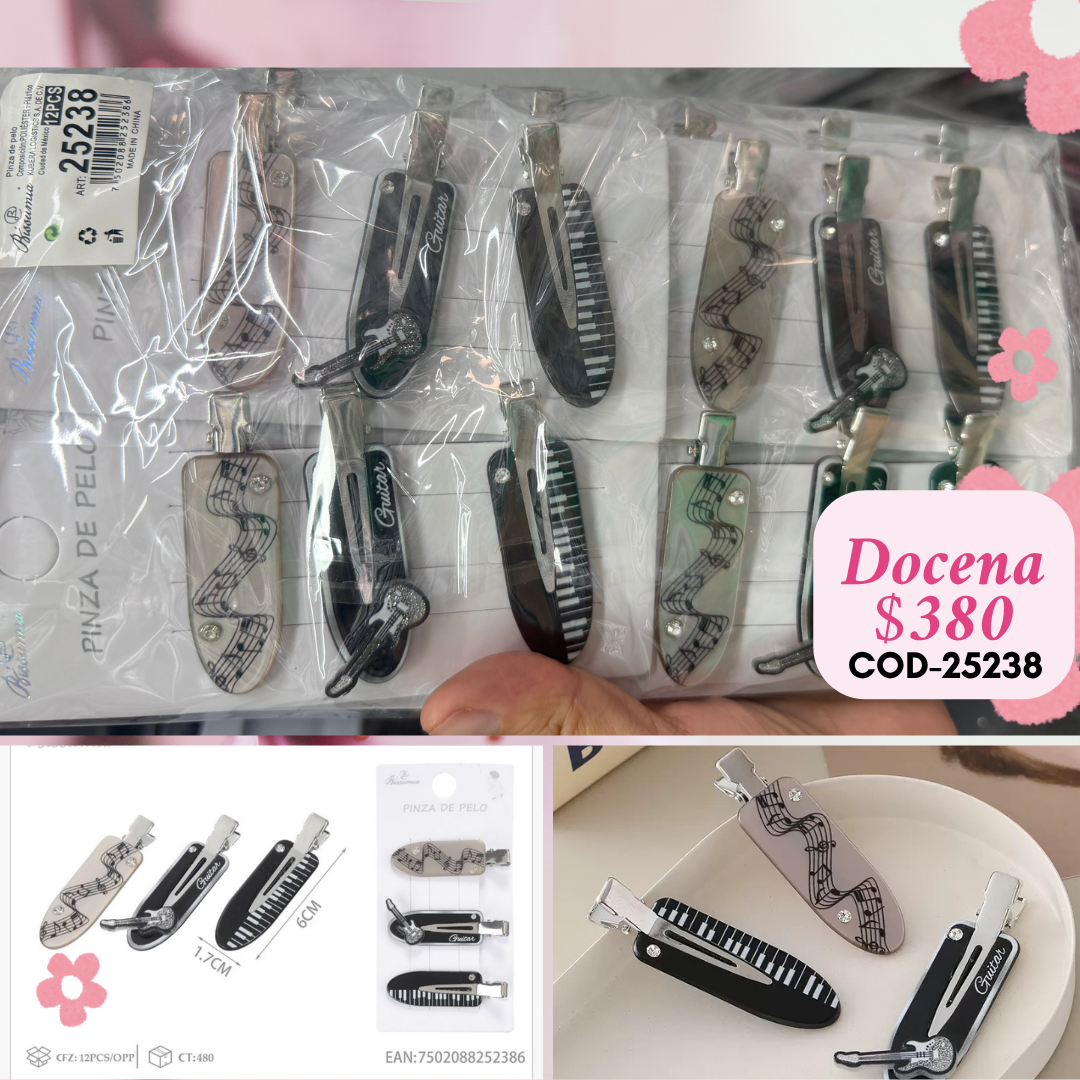 set de clips para el cabello musicales, 12 sets, codigo 25238