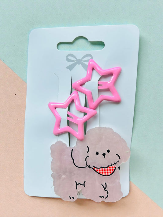 cuca de estrellas con broche de perritos en acrilico, codigo a13