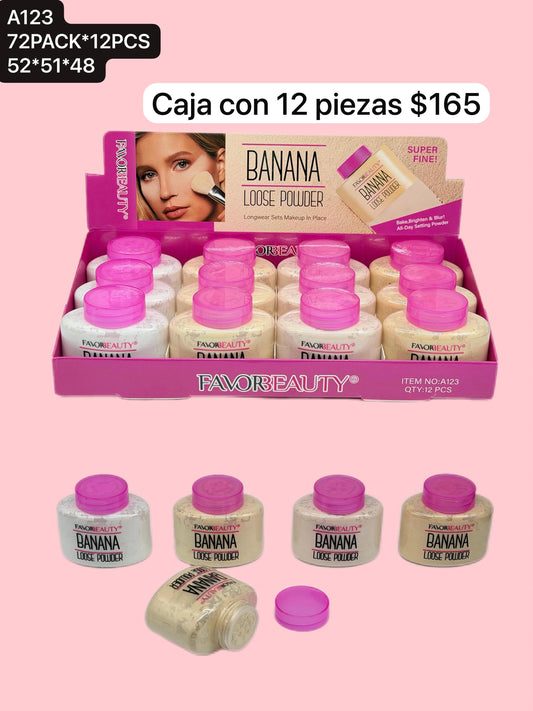 caja con 12 polvos banana, codigo a123