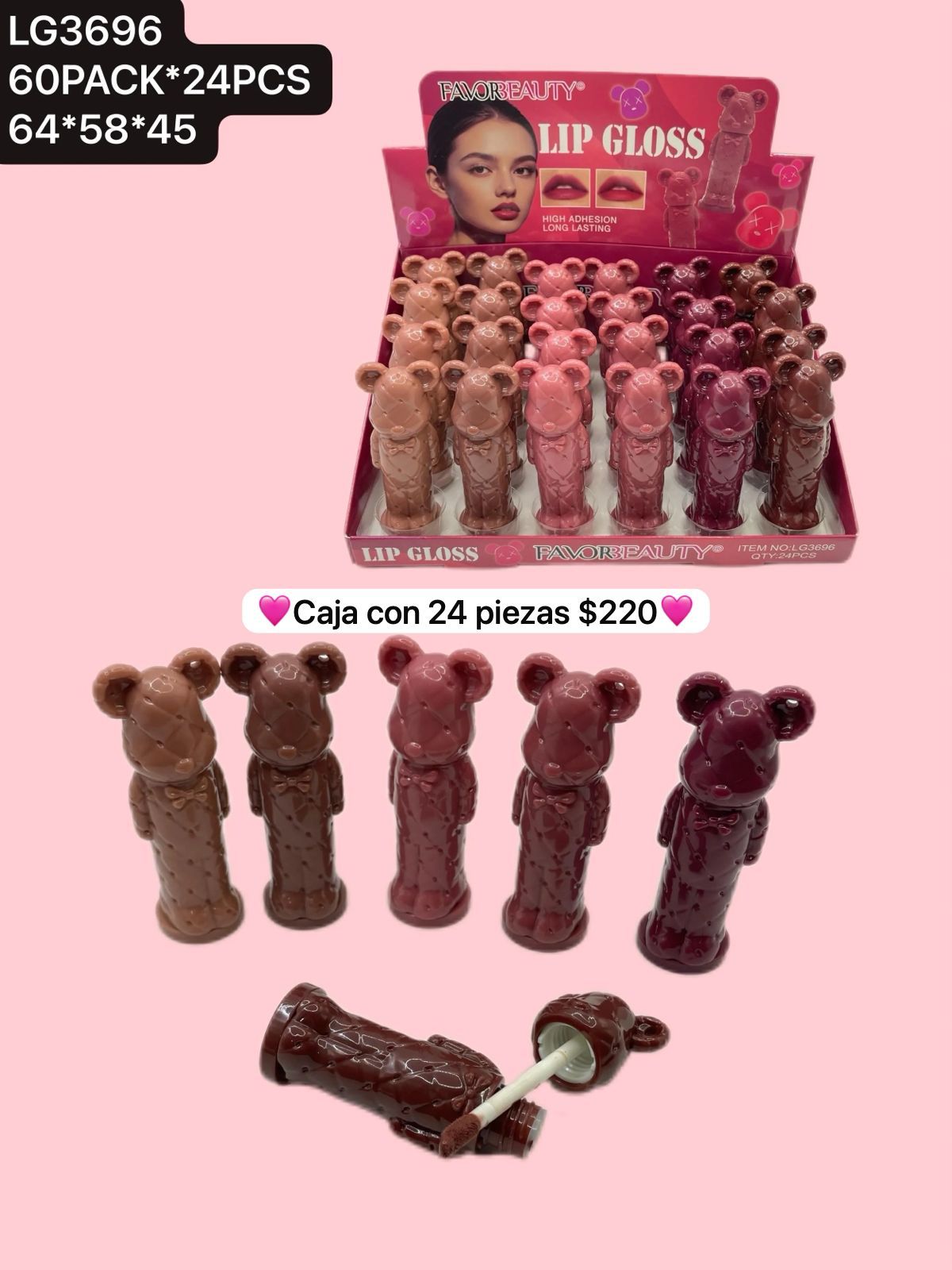 caja con 24 labiales de osito, codigo lg3696
