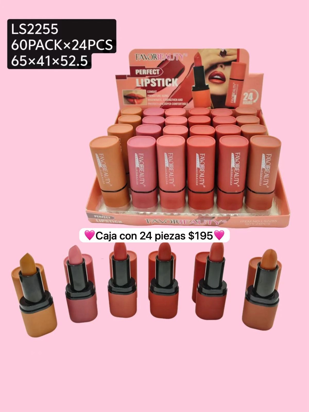 caja con 24 labiales mate, codigo ls2255