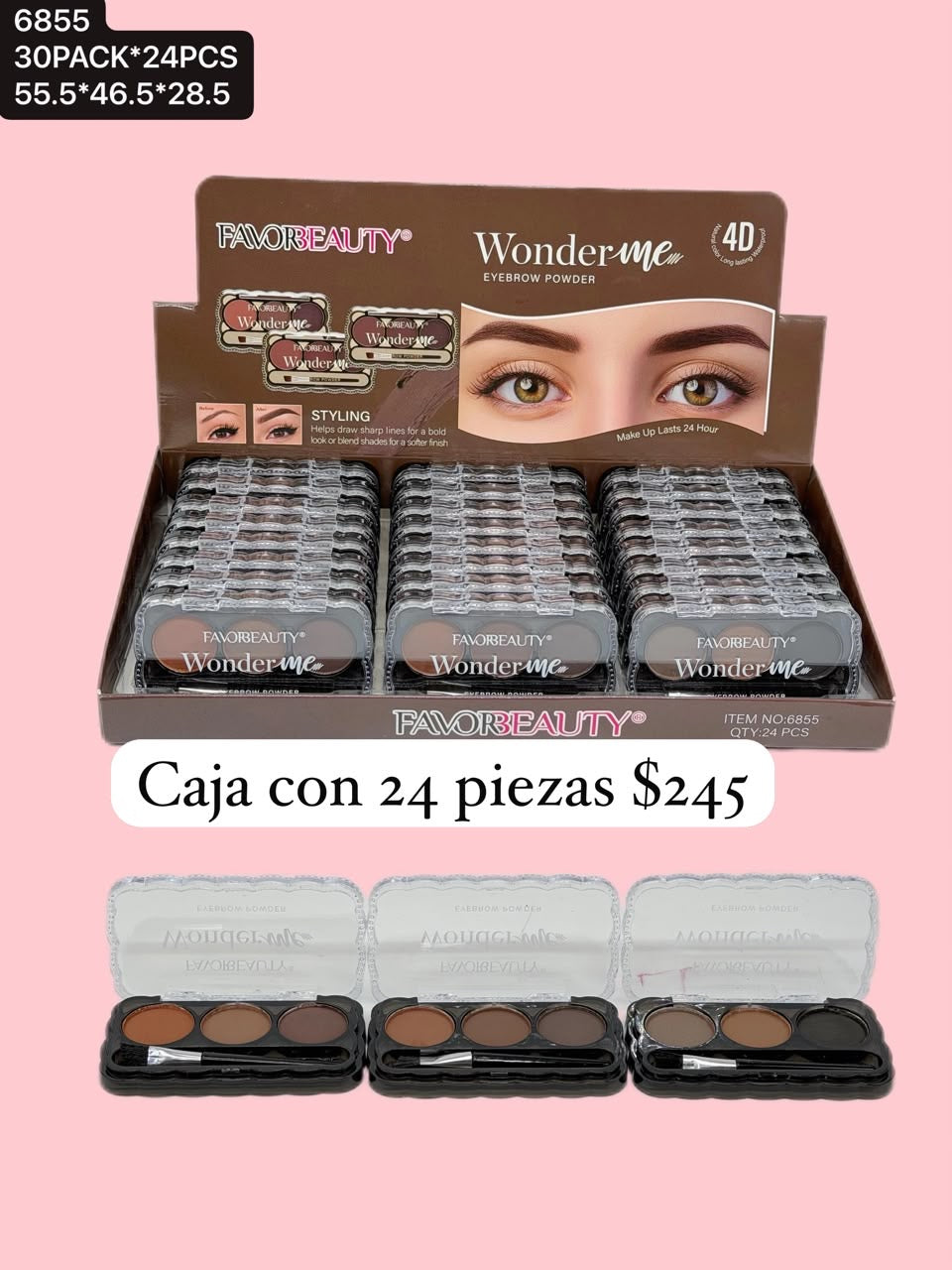 polvo para ceja, caja con 24 piezas, codigo 6855