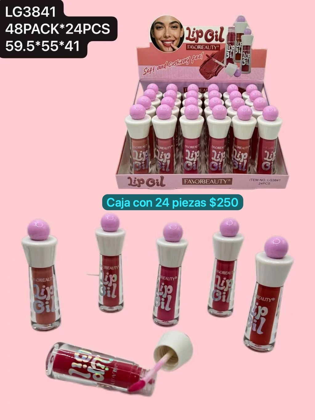 Labial liquido con color, caja con 24 piezas, codigo LG3841