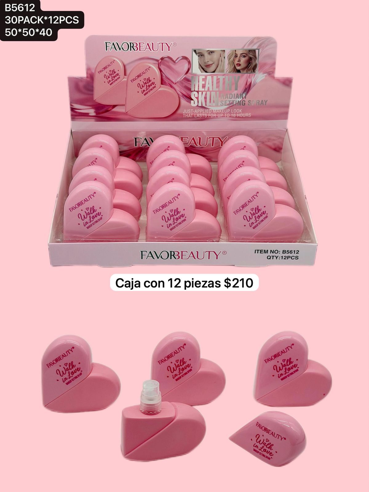 caja con 12 fijadores de maquillaje de corazon, codigo b5612