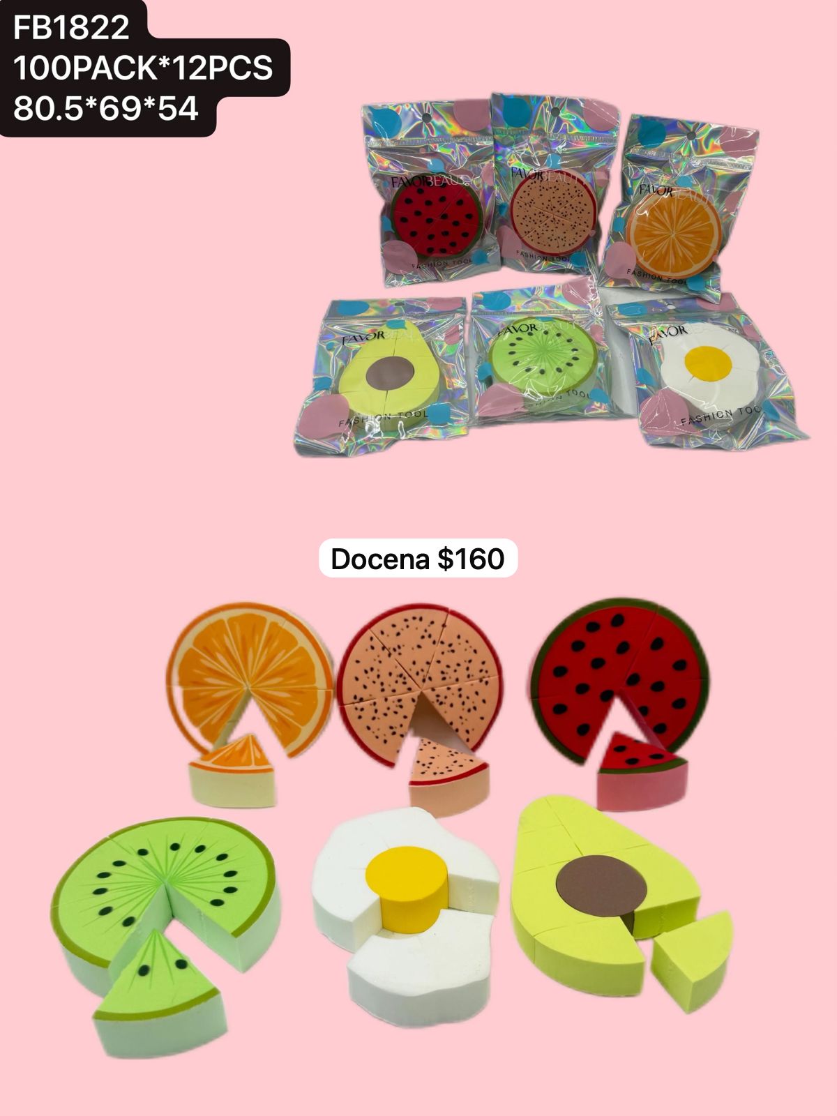 set de esponjas en quesitos de frutas, docena, codigo fb1822