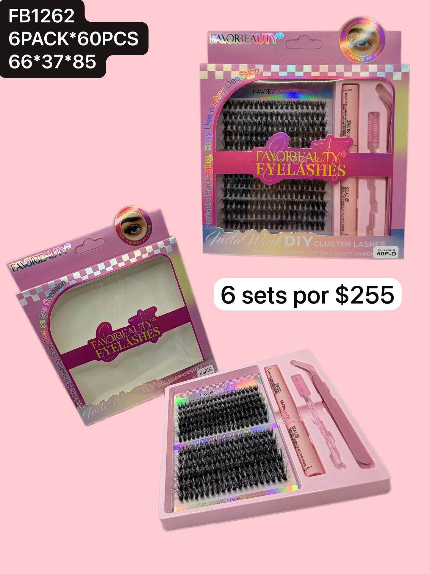 pestañas uno en uno en set, paquete de 6 piezas, codigo fb1262