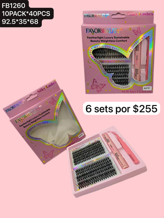 pestañas de uno en uno en set, paquete de 6 cajas, codigo fb1260