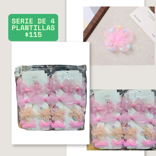 Serie de 4 plantillas de moños rosados, c/plantilla con 4 pares código a154
