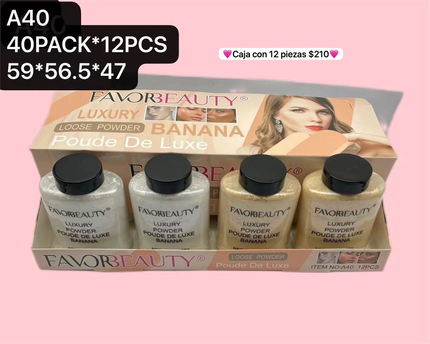 caja con 12 polvos banana, codigo a40