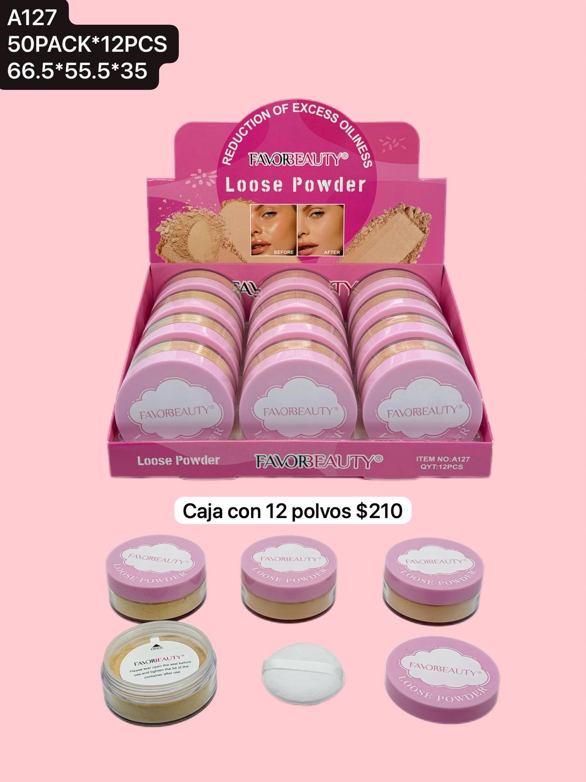 CAJA CON 12 POLVOS TRASLUCIDOS, CODIGO A127