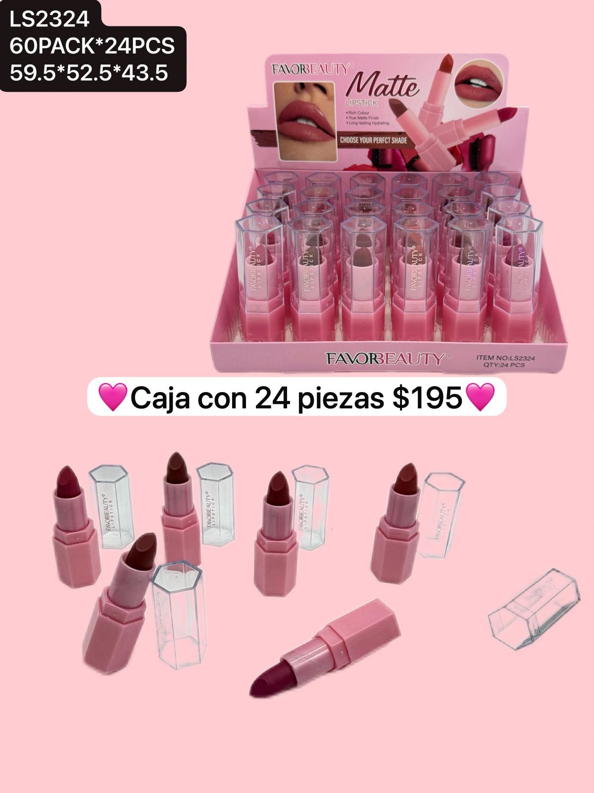 caja con 24 labiales, codigo ls2324,
