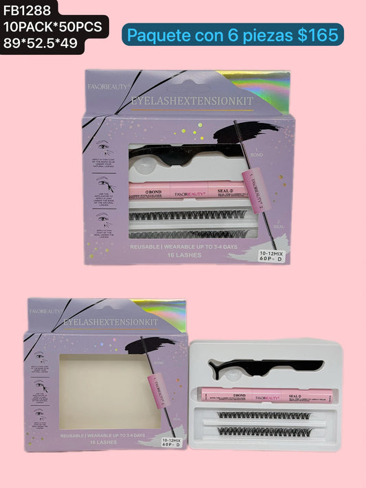 set de pestañas sencillas con accesorios, set de 6 piezas, codigo fb1288