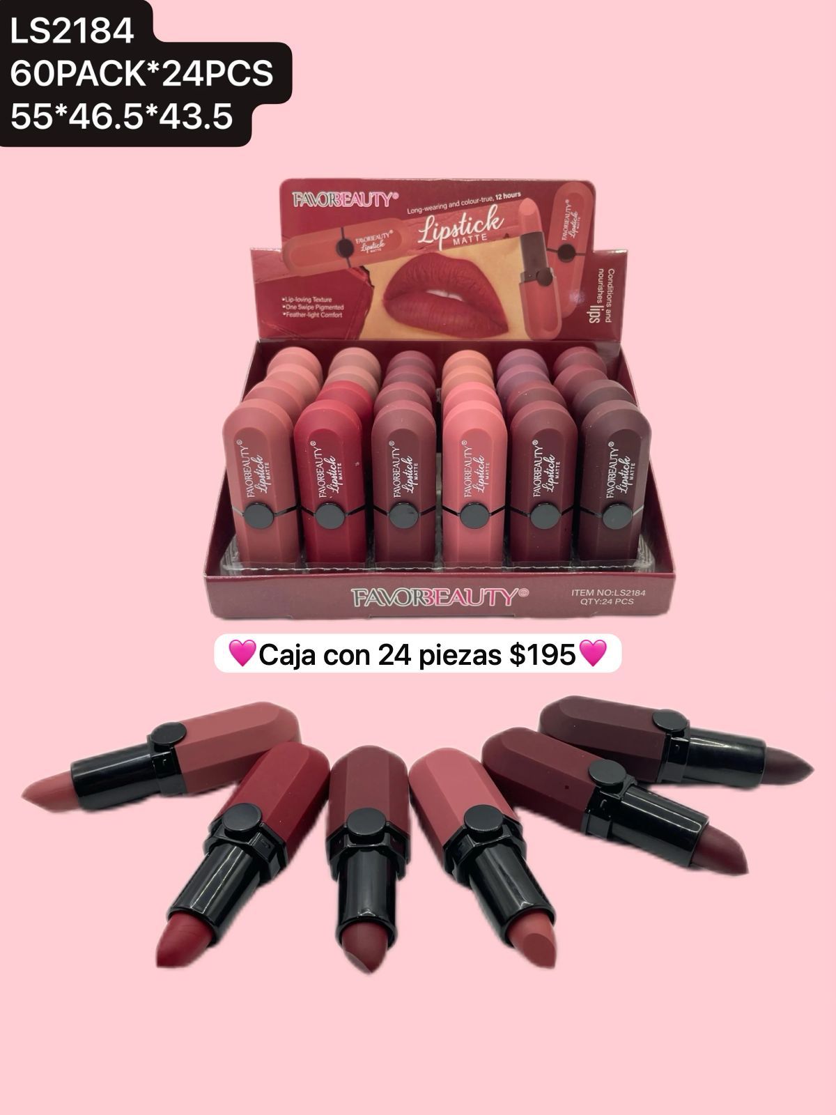 caja con 24 labiales en barra mates codigo ls2184