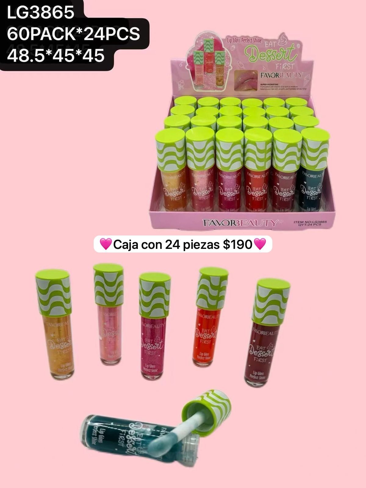 caja con 24 gloss verdes , de colores, codigo lg3865
