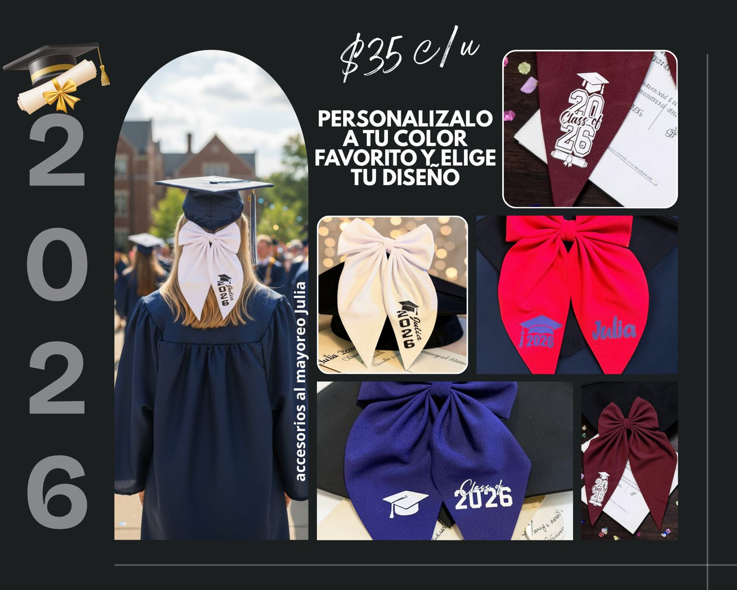 Moño de graduacion para personalizar, elige el color que tu deseas al final de tu compra en las notas de tu pedido.